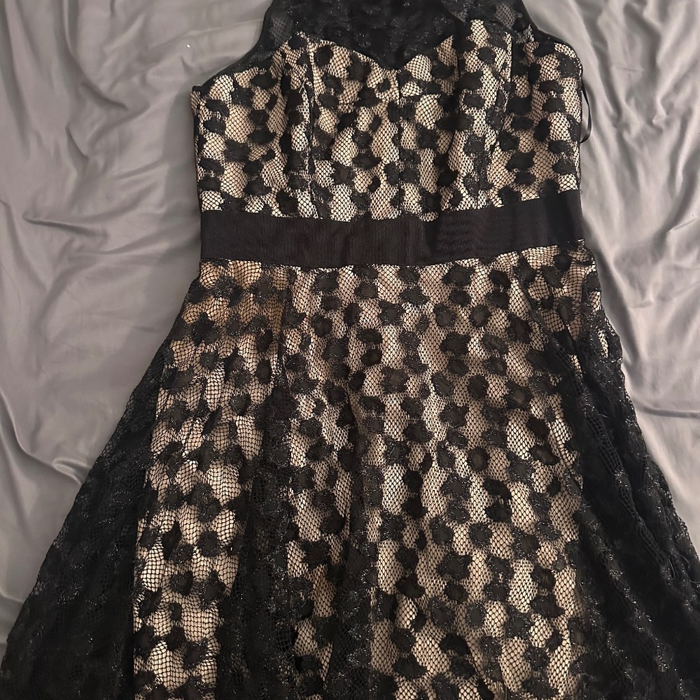 Milly Womens Fit and Flare Lace Overlay dress Size 12 Black Sleeveless Party